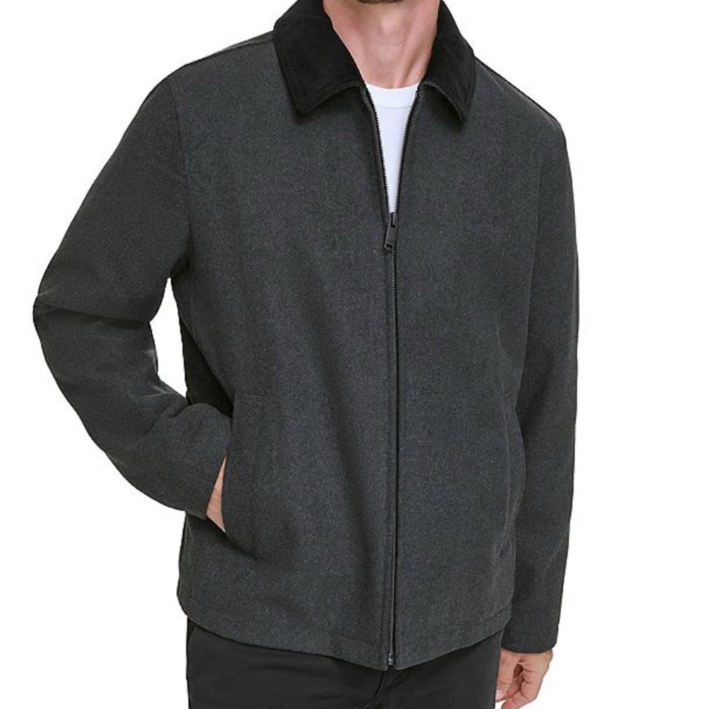Dockers Men's Medium Charcoal Gray Wool Blend Corduroy Collar Bomber Jacket NEW